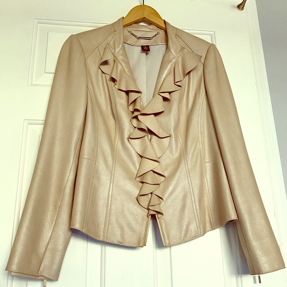 White House Black Market flounced leather jacket.